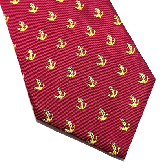 Hyundai Original Cygnus Necktie Mens OS Burgundy Anchor Nautical Silk Blend